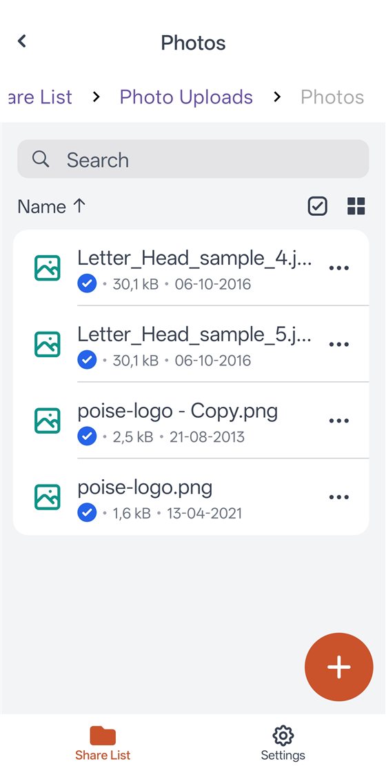 Die LevelSync-App mit einem synchronisierten Fotoordner und Status pro Datei.